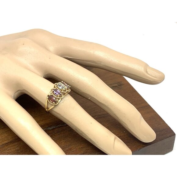 10k Yellow Gold Multi Color Gemstone Cubic Zirconia Estate Women's Size 6.75 - Picture 5 of 14